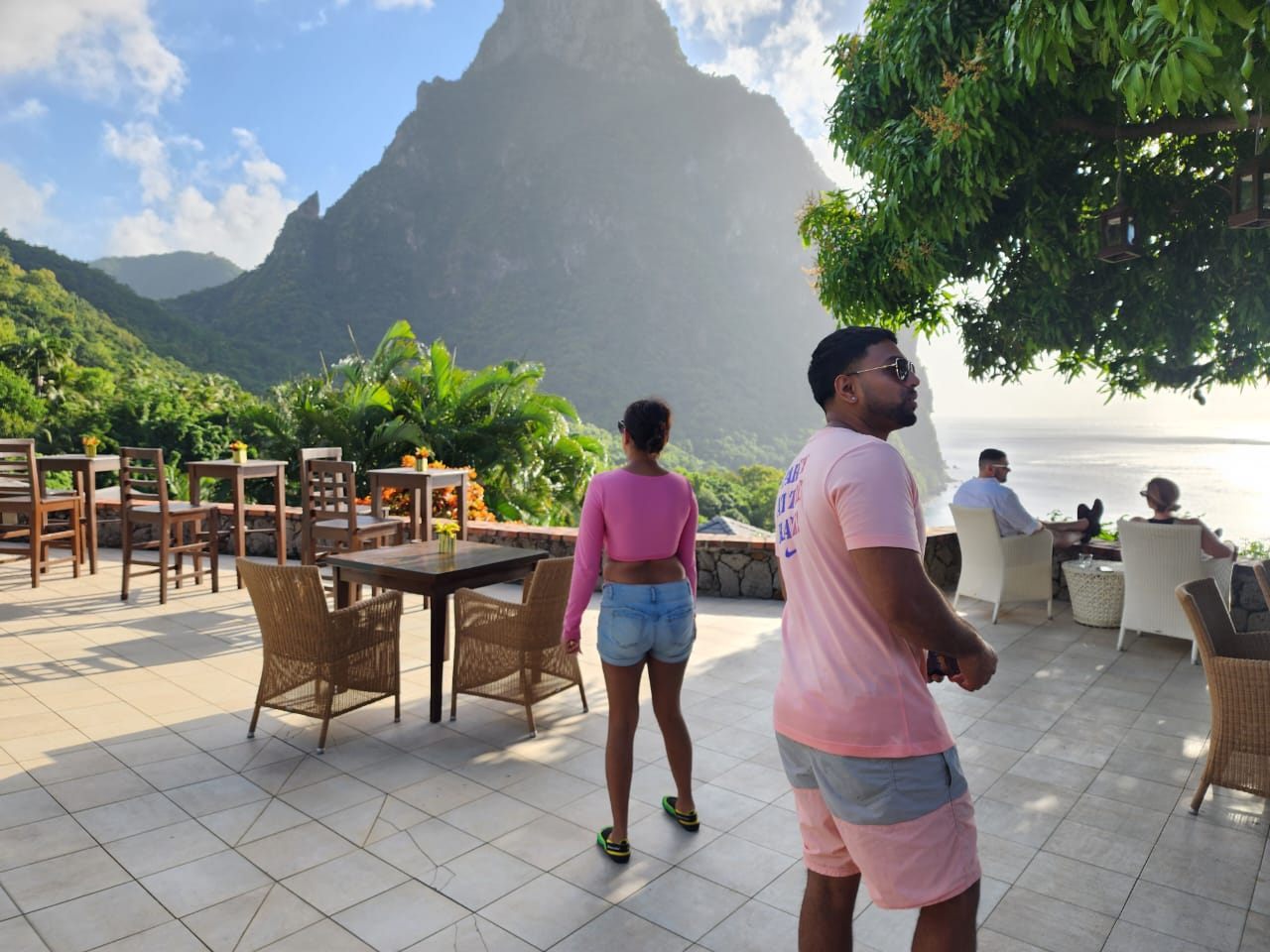 Restaurant terrace overlooking the Pitons